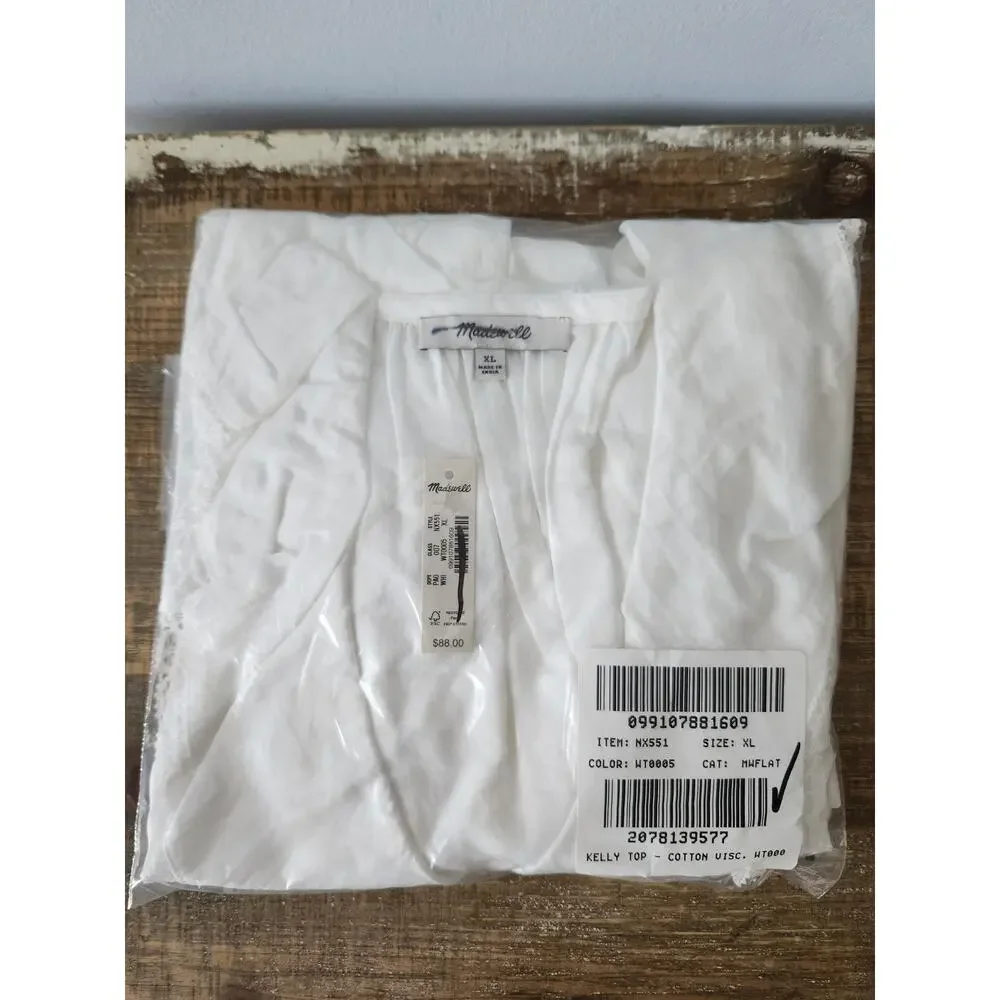 NWT Madewell Pintucked Ruffled Puff-Sleeve Top Classic Capsule White XL